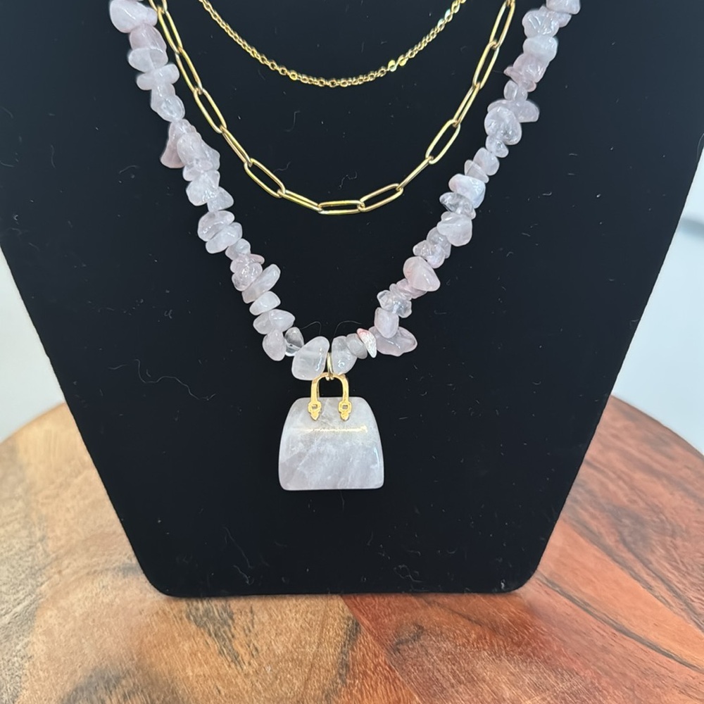 Layered Rose Quartz 3 pc Necklace Stack - Picture 4 of 4